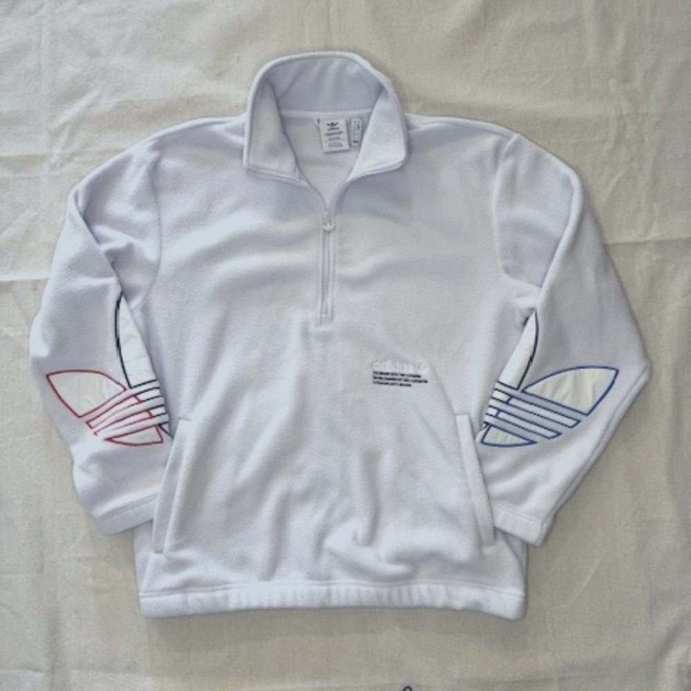 Adidas Tricolor Polar Fleece Half Zip Mens Sweatshirt Grey GN8044 Small EUC 1032